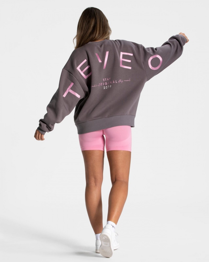 Deep Grey Women's Teveo Signature Oversized Sweaters | 8943-IWGXH