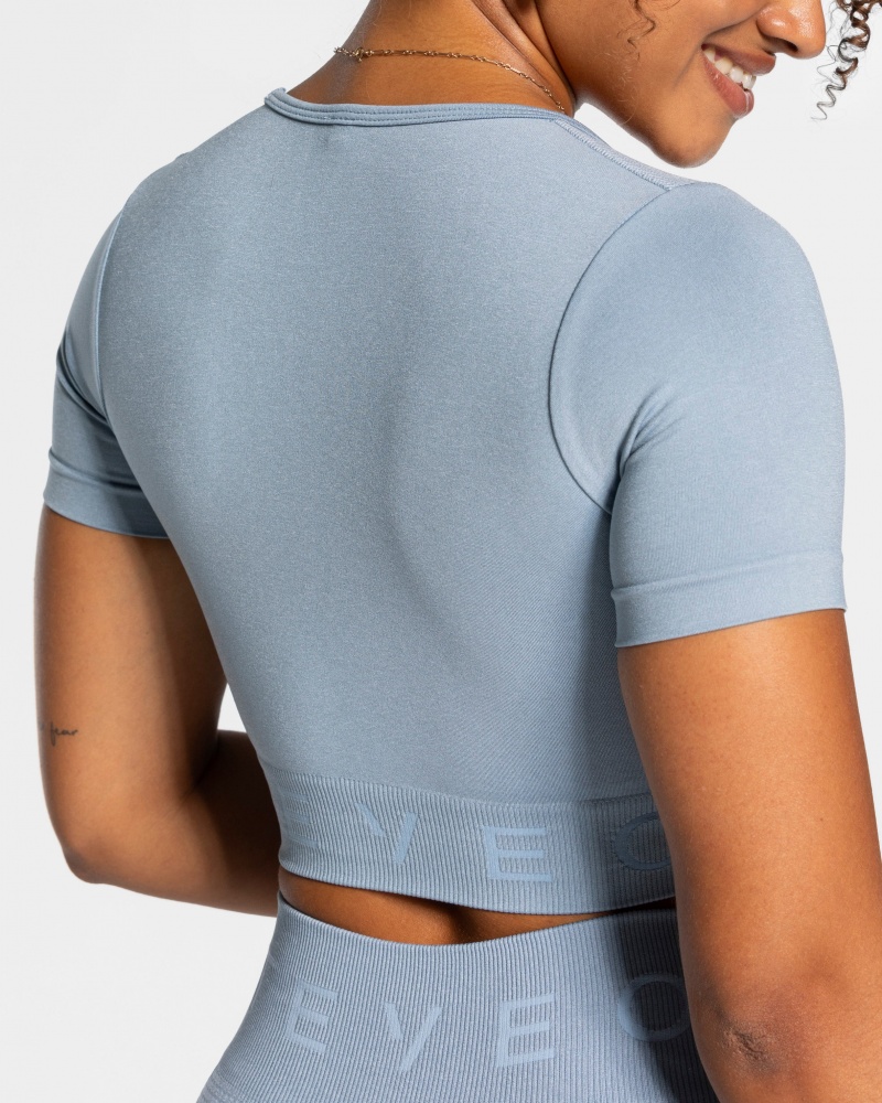 Grey Blue Women's Teveo Focus Crop Tops | 7950-ZFYDA