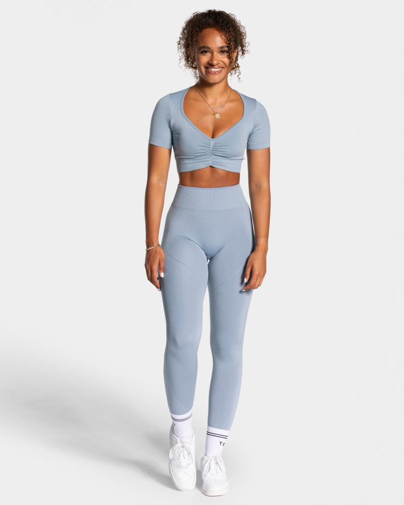 Grey Blue Women's Teveo Focus Crop Tops | 7950-ZFYDA