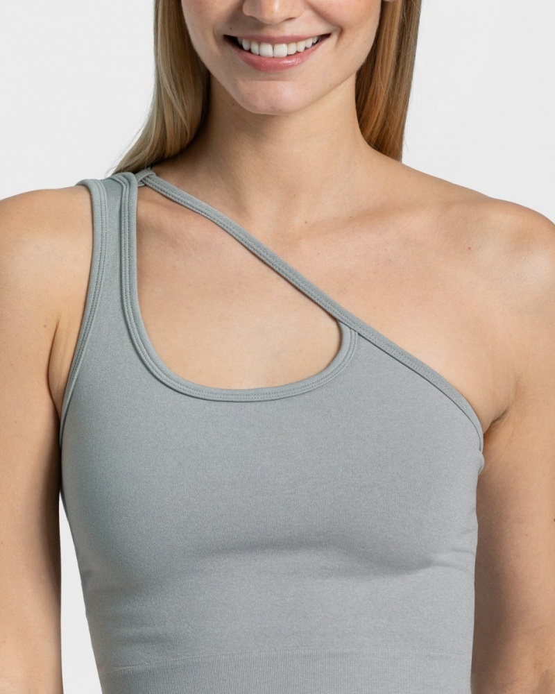 Grey Blue Women's Teveo Sassy One Shoulder Tops | 3496-POUQB