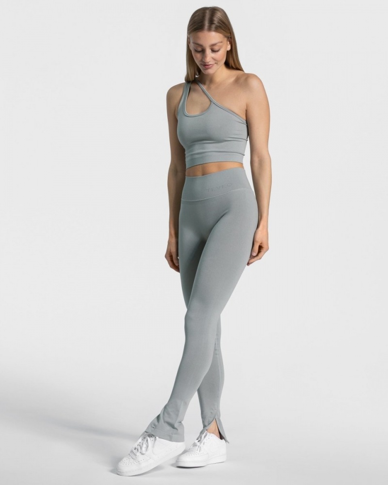 Grey Blue Women's Teveo Sassy Slit Leggings | 7068-SQHYP