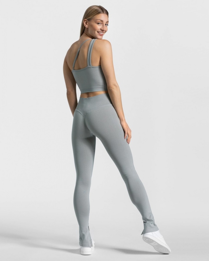 Grey Blue Women's Teveo Sassy Slit Leggings | 7068-SQHYP