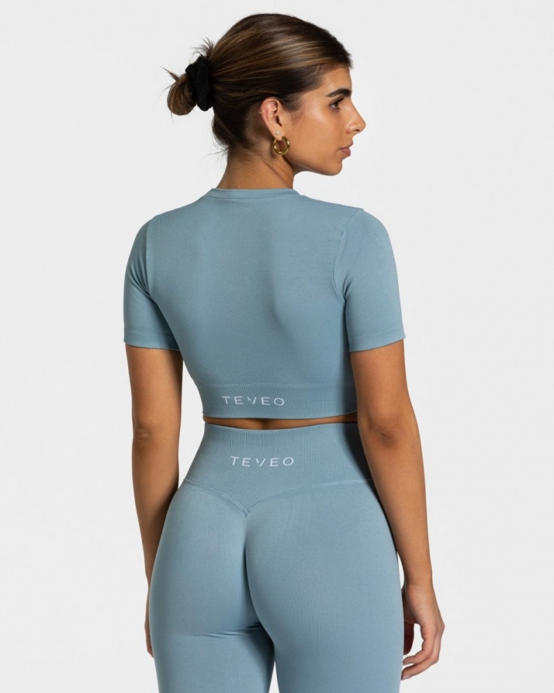 Grey Blue Women's Teveo Sensation Crop Tops | 7910-UQNYC