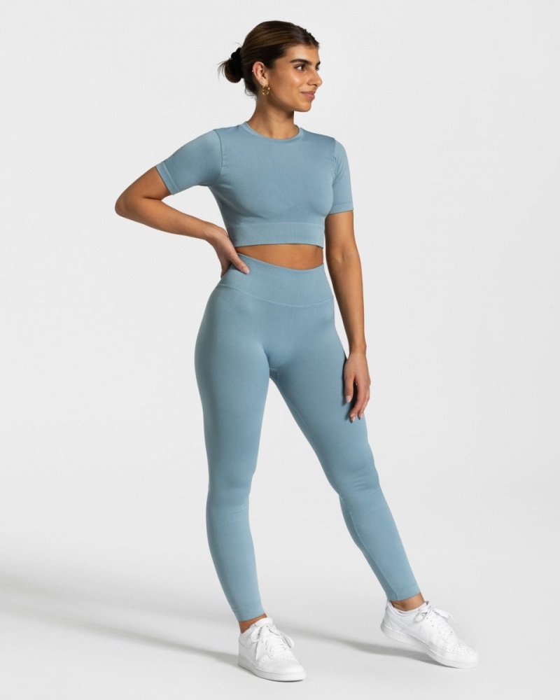 Grey Blue Women's Teveo Sensation Crop Tops | 7910-UQNYC