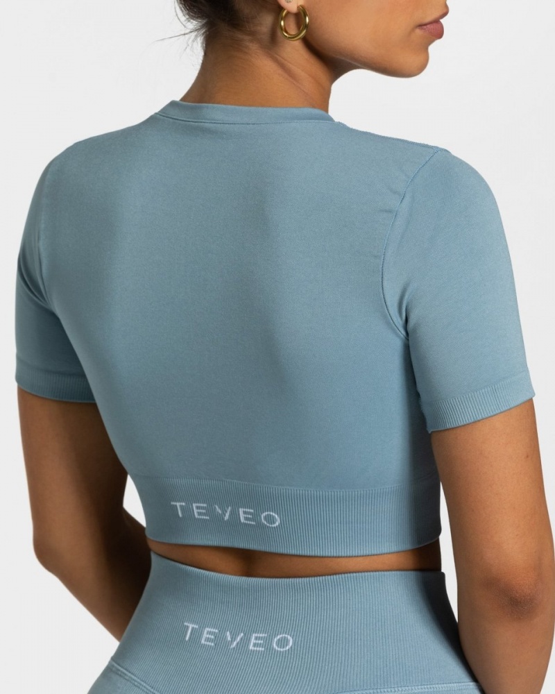 Grey Blue Women's Teveo Sensation Crop Tops | 7910-UQNYC