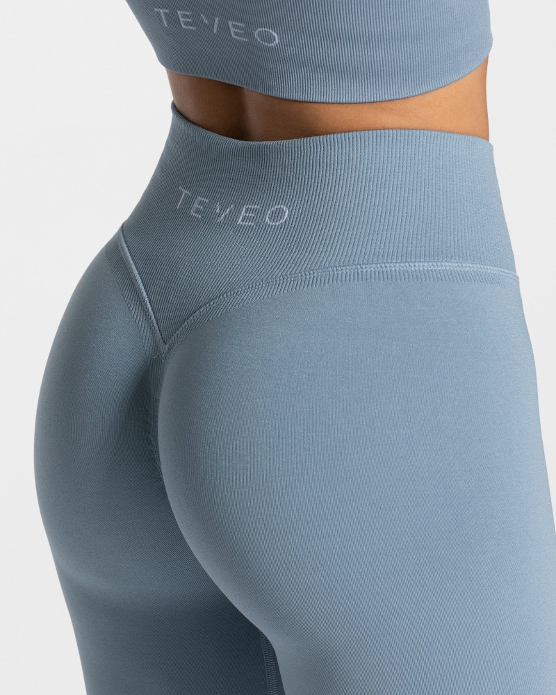 Grey Blue Women's Teveo Statement Scrunch Leggings | 3561-DOAWY