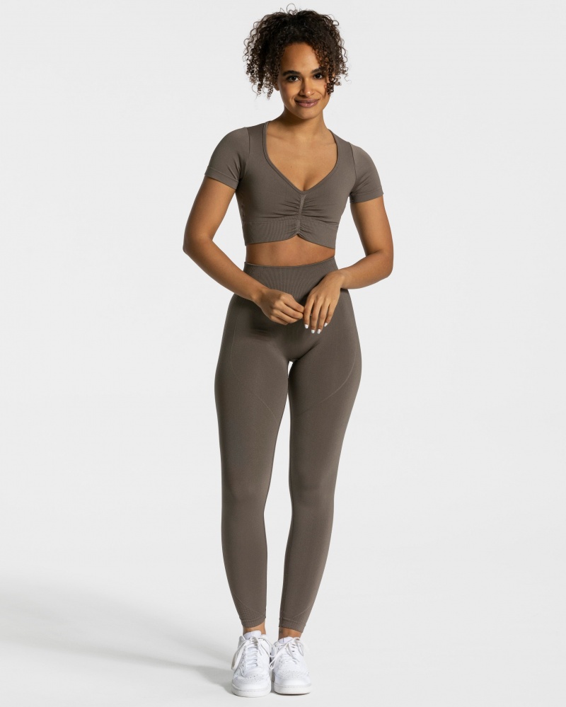 Grey Brown Women's Teveo Focus Crop Tops | 2158-LIBSR