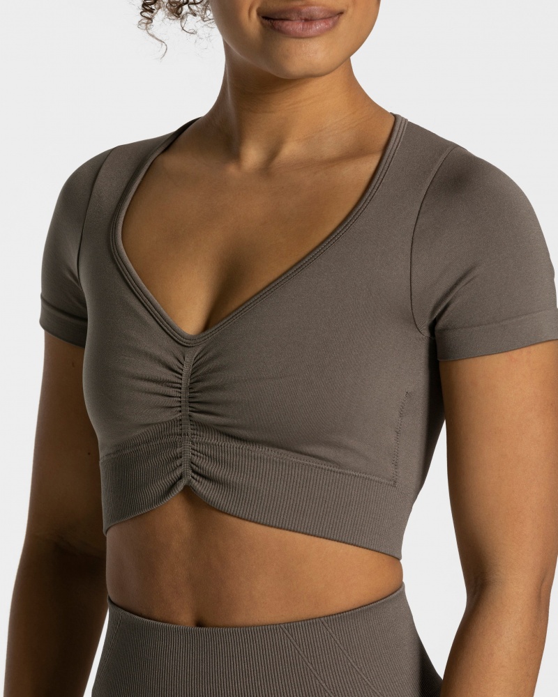 Grey Brown Women's Teveo Focus Crop Tops | 2158-LIBSR