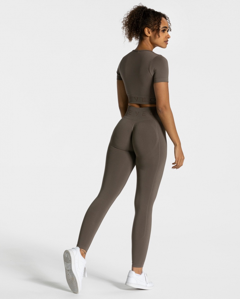 Grey Brown Women's Teveo Focus Crop Tops | 2158-LIBSR