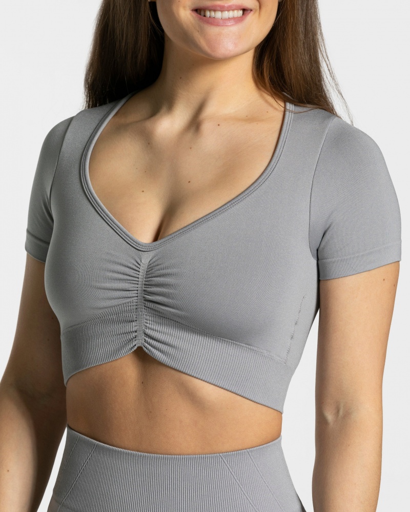 Grey Women's Teveo Focus Crop Tops | 1706-JXBVO