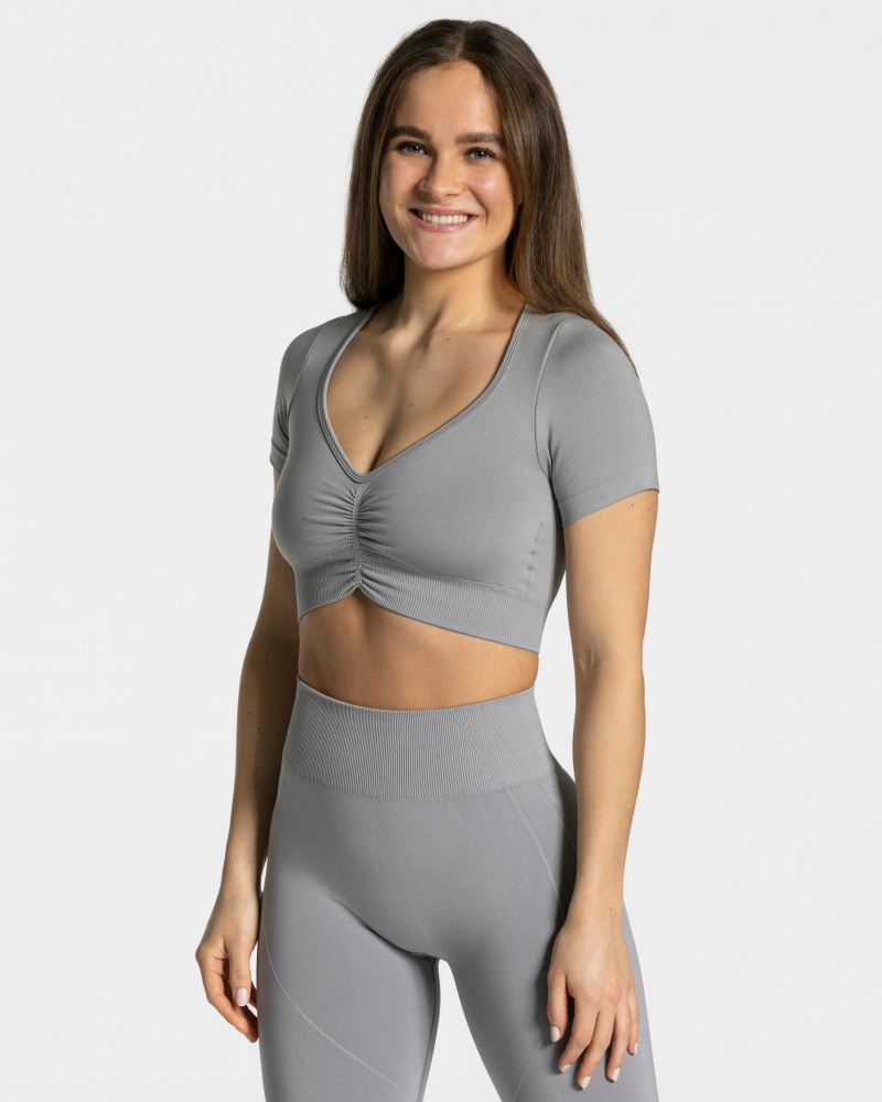 Grey Women\'s Teveo Focus Crop Tops | 1706-JXBVO