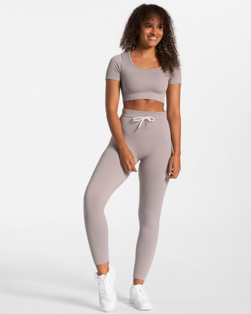 Grey Women's Teveo Ribbed Crop Tops | 2685-JDOYI