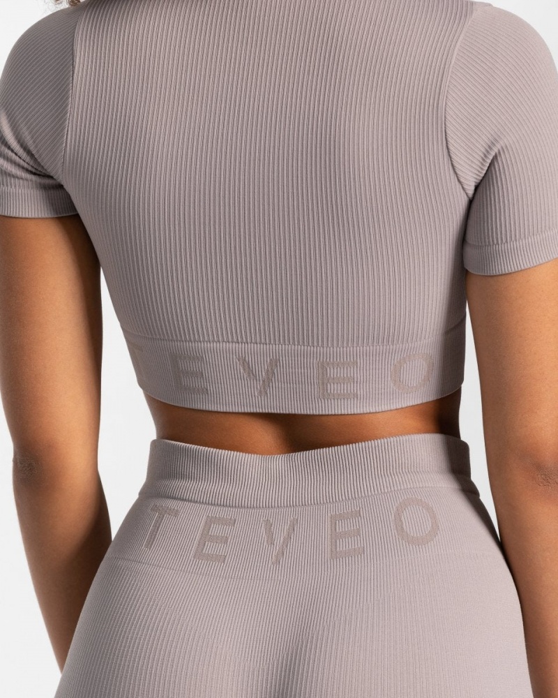 Grey Women's Teveo Ribbed Crop Tops | 2685-JDOYI