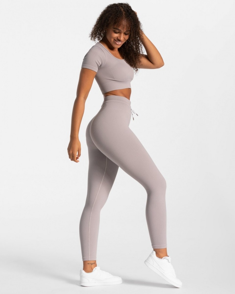 Grey Women's Teveo Ribbed Crop Tops | 2685-JDOYI