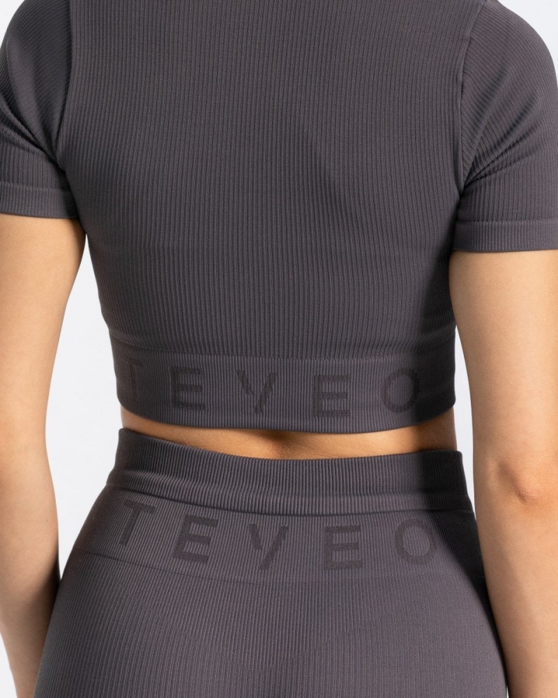 Grey Women's Teveo Ribbed Crop Tops | 6153-HCFNR