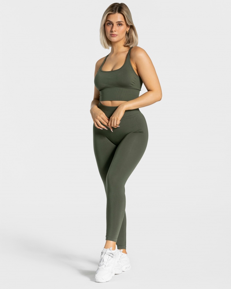 Khaki Women's Teveo Statement Scrunch Leggings | 2387-UTIHQ