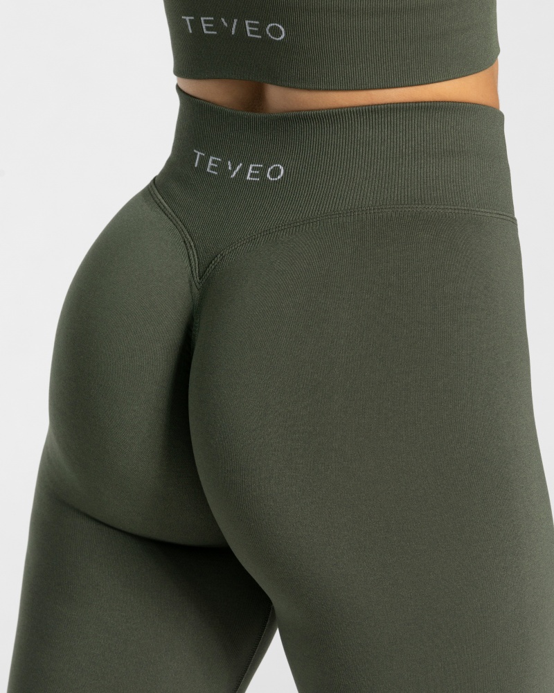 Khaki Women's Teveo Statement Scrunch Leggings | 2387-UTIHQ