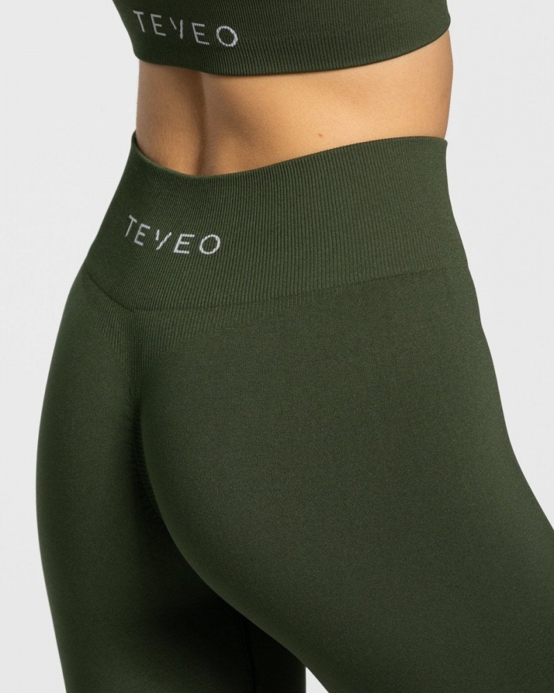 Khaki Women's Teveo Timeless Scrunch Leggings | 2035-ZQYPU