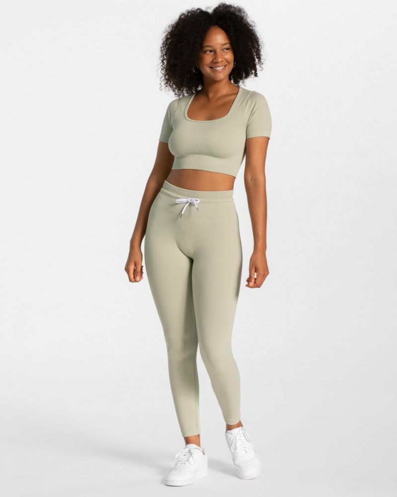 Olive Women's Teveo Ribbed Crop Tops | 0461-KZXUA