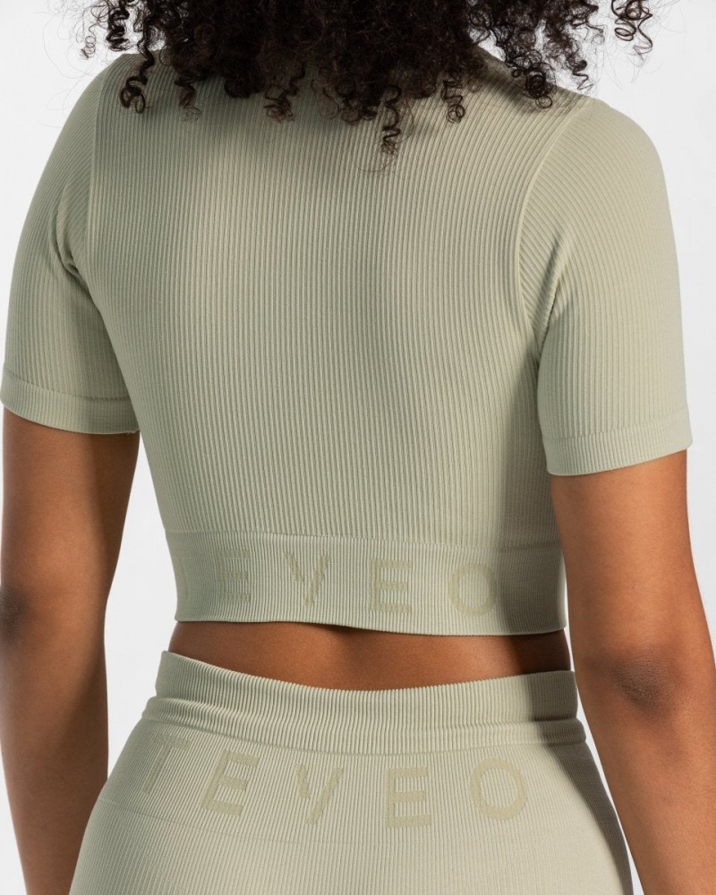 Olive Women's Teveo Ribbed Crop Tops | 0461-KZXUA