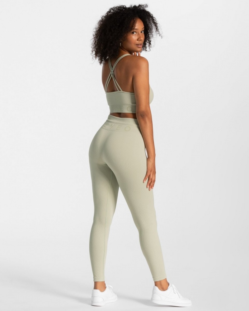 Olive Women's Teveo Ribbed Leggings | 7486-NBDAX