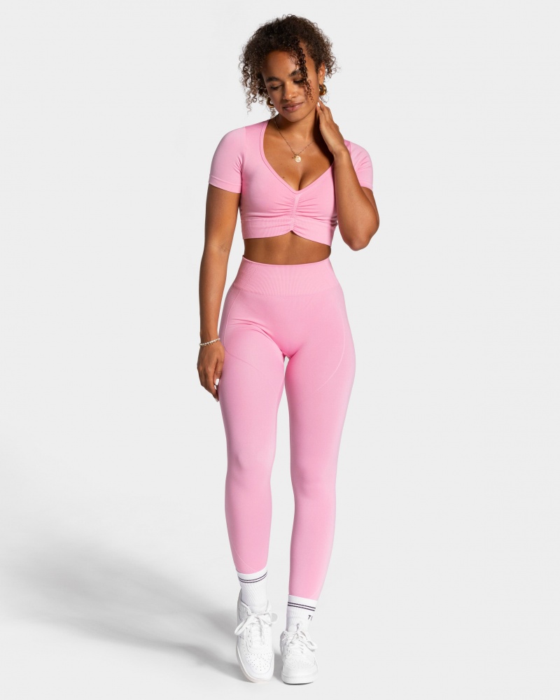 Pink Women's Teveo Focus Crop Tops | 0419-NGEJS