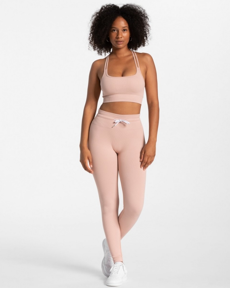 Pink Women's Teveo Ribbed Leggings | 0851-OJZWD