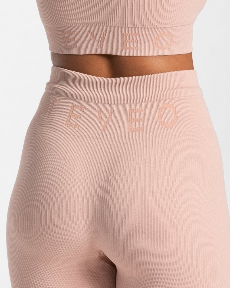 Pink Women's Teveo Ribbed Leggings | 0851-OJZWD