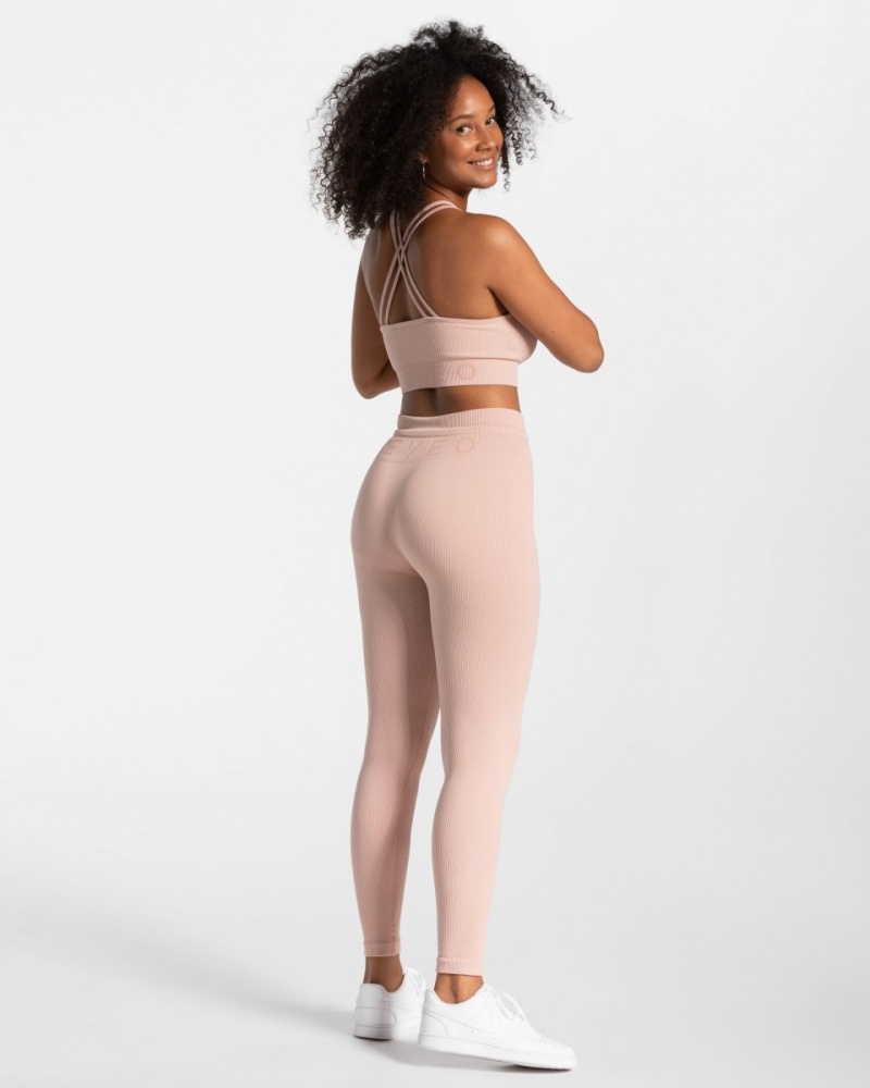 Pink Women's Teveo Ribbed Leggings | 0851-OJZWD