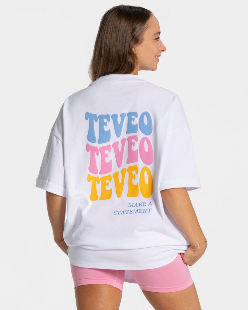 White Women\'s Teveo Candy Oversized T Shirts | 0268-WRVUY