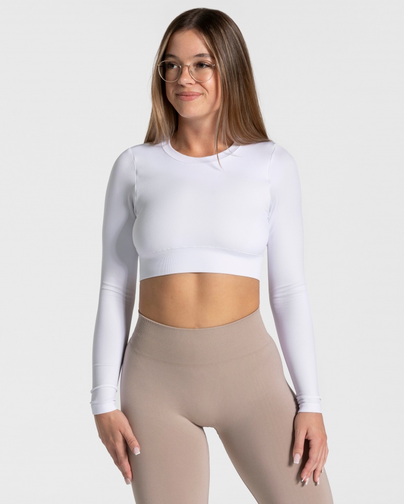 White Women's Teveo Everyday Cut Out Longsleeve Tops | 5649-LAHGX