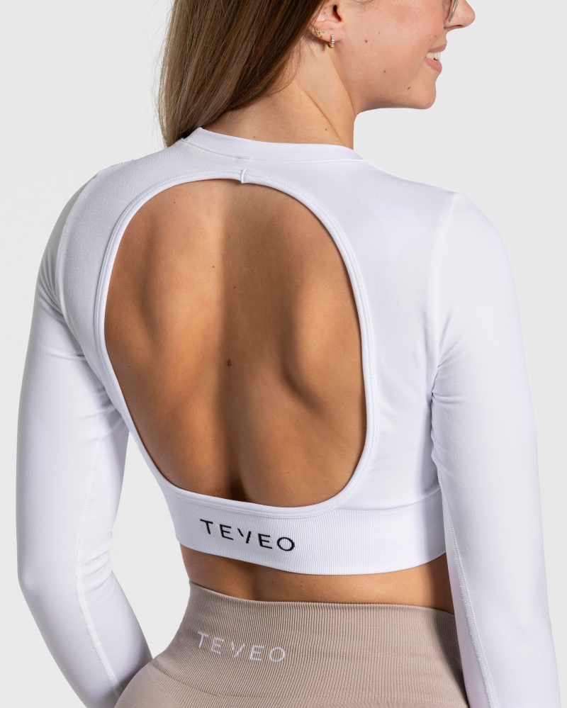 White Women's Teveo Everyday Cut Out Longsleeve Tops | 5649-LAHGX