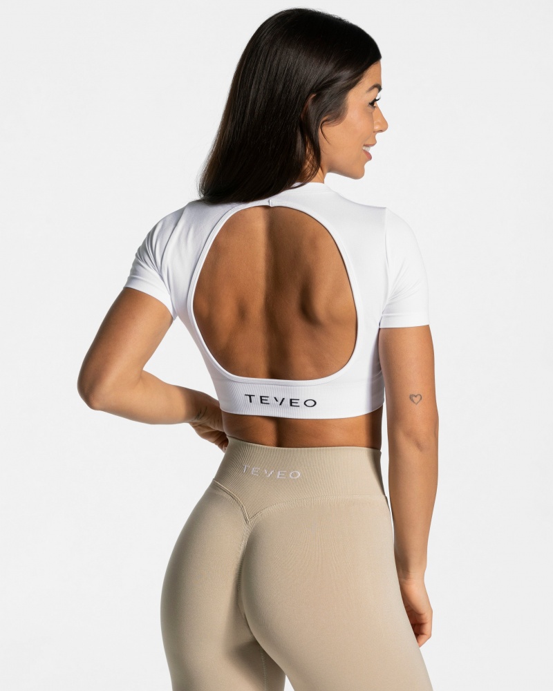 White Women's Teveo Everyday Cut Out T Shirts | 3789-ESWNA