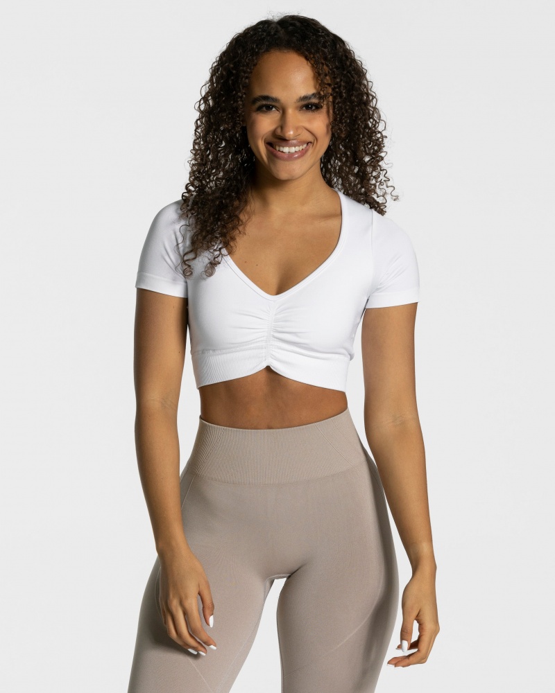 White Women\'s Teveo Focus Crop Tops | 5831-FRGKW