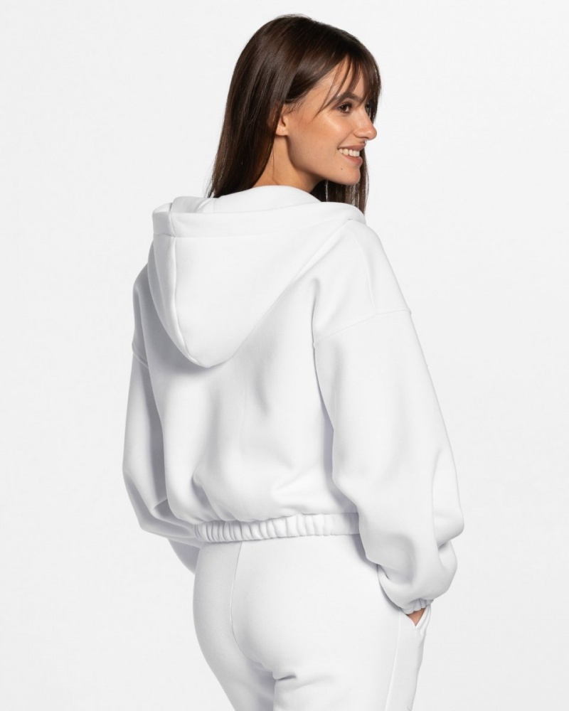 White Women's Teveo Iconic Oversized Zip Hoodie | 1038-QFZAH