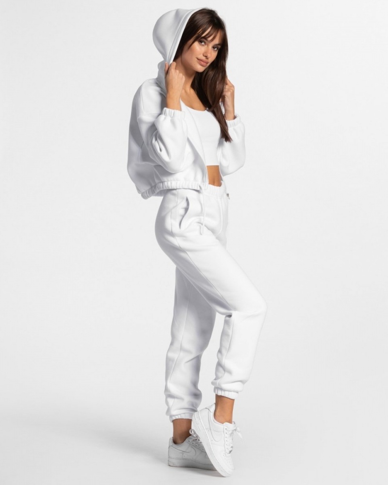 White Women's Teveo Iconic Oversized Zip Hoodie | 1038-QFZAH