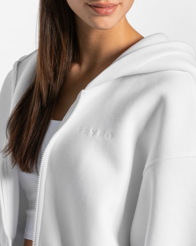 White Women's Teveo Iconic Oversized Zip Hoodie | 1038-QFZAH