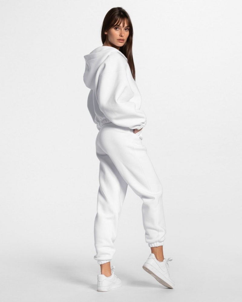 White Women's Teveo Iconic Oversized Zip Hoodie | 1038-QFZAH