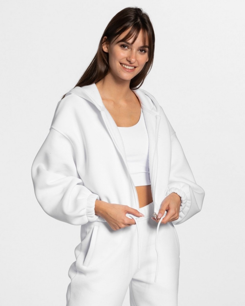 White Women\'s Teveo Iconic Oversized Zip Hoodie | 1038-QFZAH