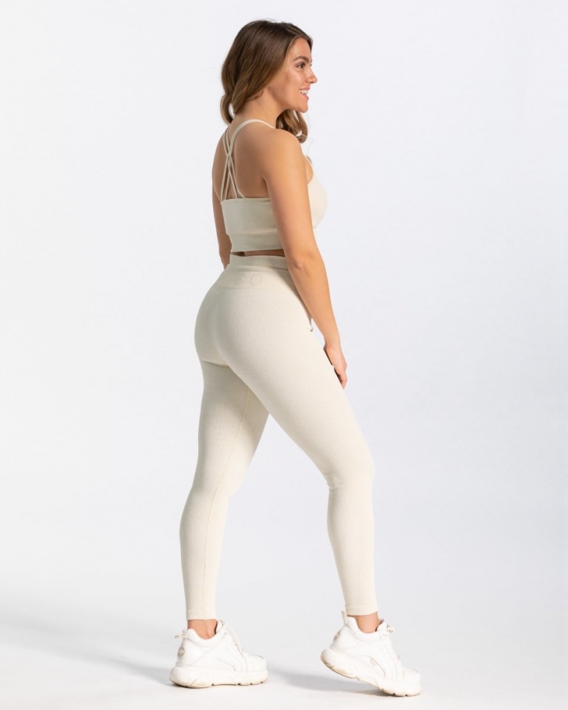 White Women's Teveo Ribbed Leggings | 7018-GBAPL