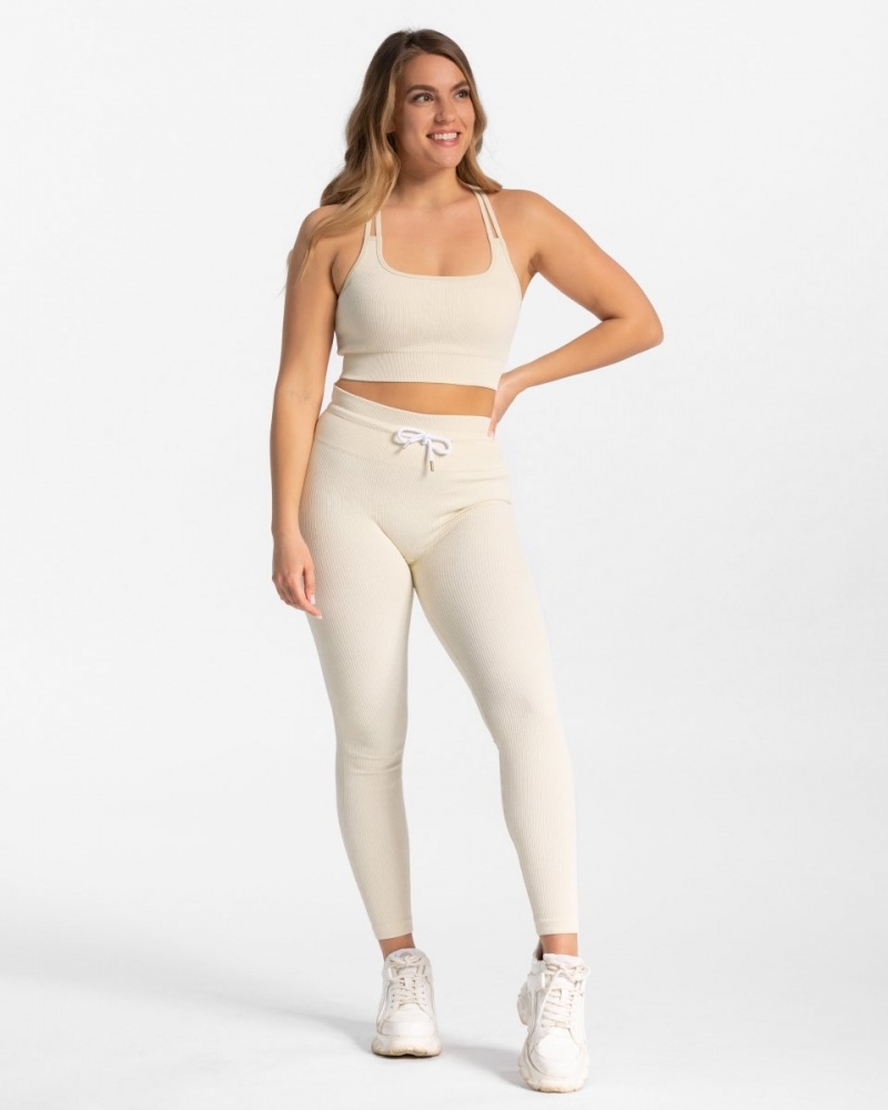 White Women's Teveo Ribbed Leggings | 7018-GBAPL