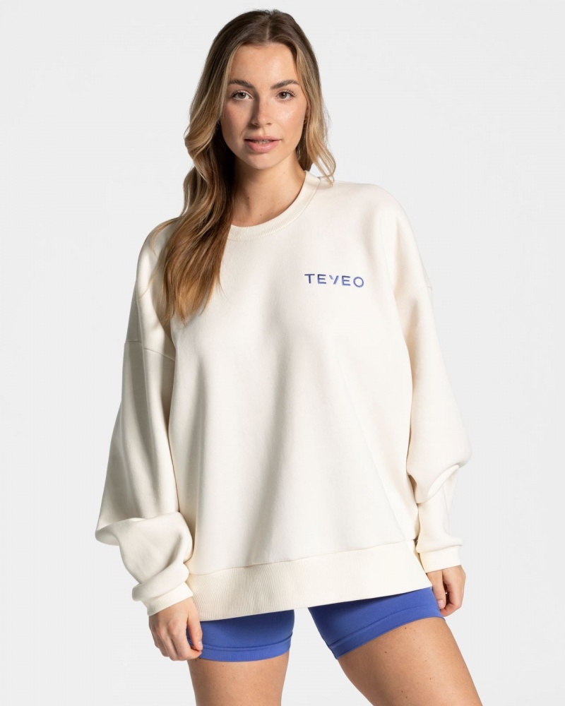 White Women's Teveo Signature Oversized Sweaters | 7310-SCBFE